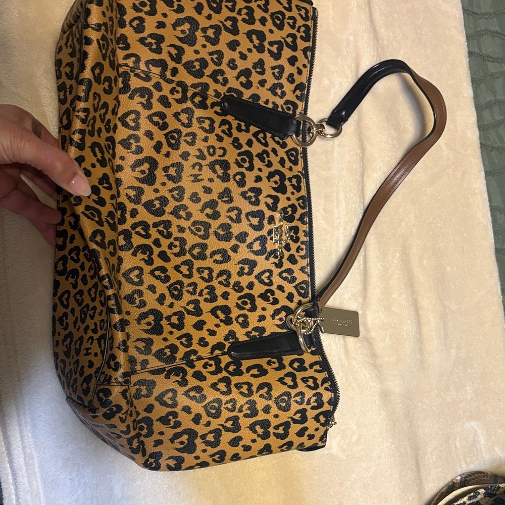 Coach Leopard Print Shoulder Bag with Black and Tan Accents